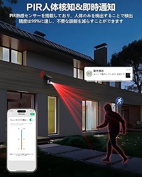 Amazon.co.jp: 2K 防犯カメラ 屋外 ソーラー 高効率ソーラー充電 監視