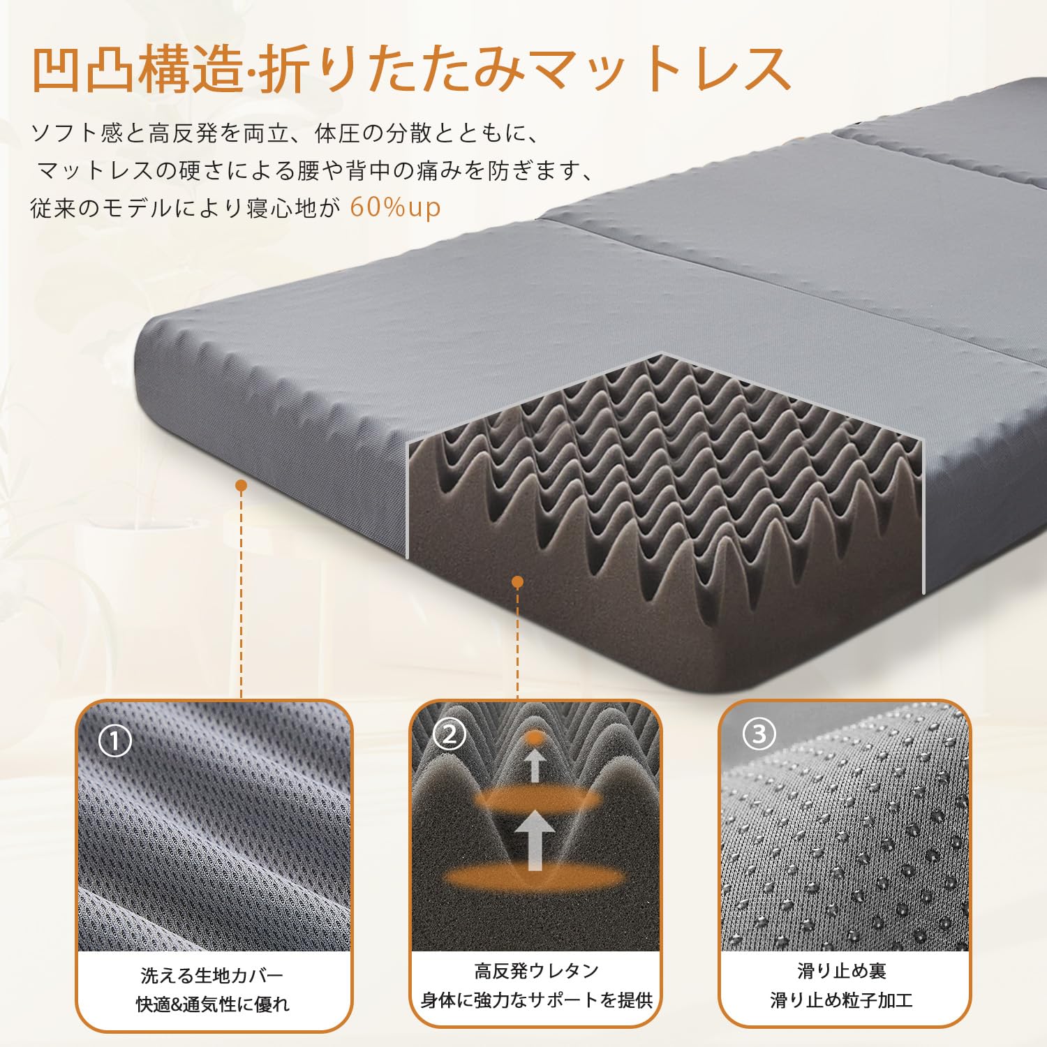 Amazon｜aicomri 折りたたみマットレス セミダブル高反発 厚さ8cm 28D