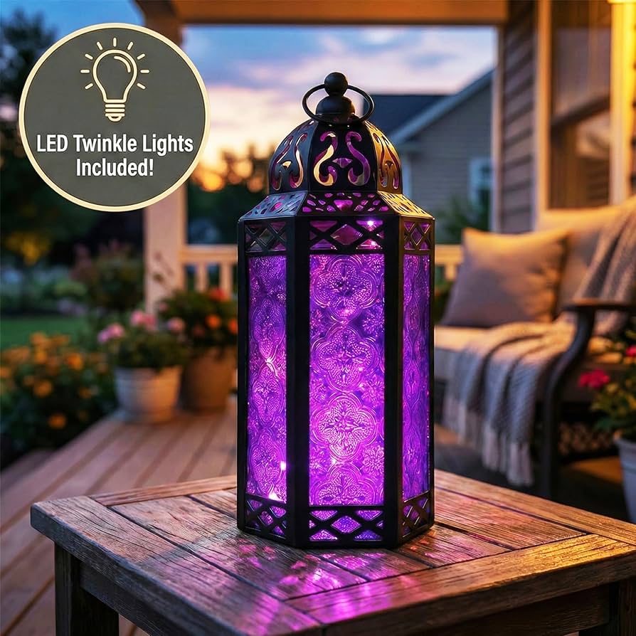 Amazon.com: 10.5” Purple Glass Metal Moroccan Decorative Candle