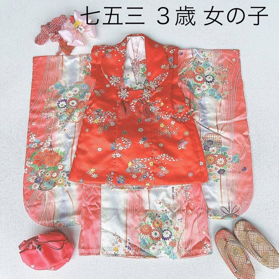Amazon.co.jp: セット 七五三3歳女の子長着＆被布＆袖なし長襦袢