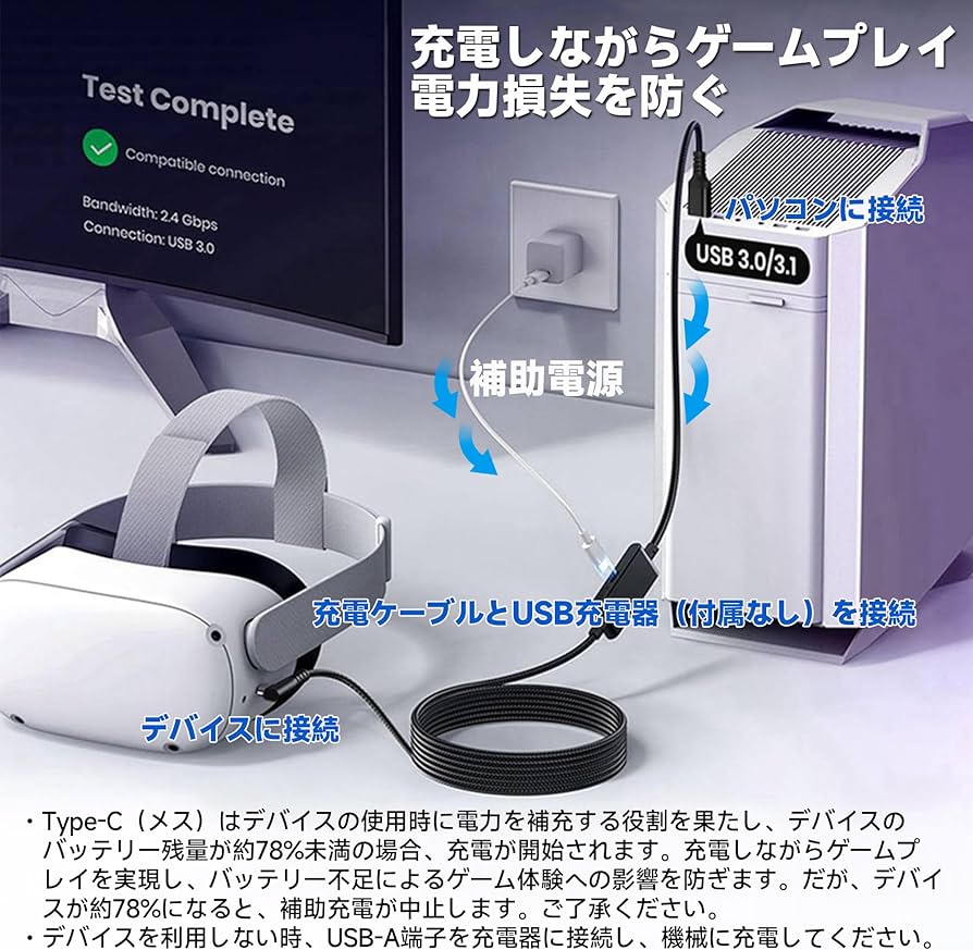 Amazon.co.jp: 2in1 リンクケーブル ケーブル for Meta Quest 3 Quest