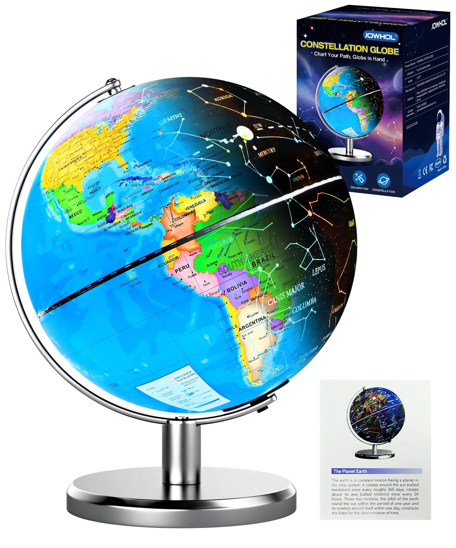 Amazon.com: JOWHOL 8'' Illuminated World Globe with Constellation
