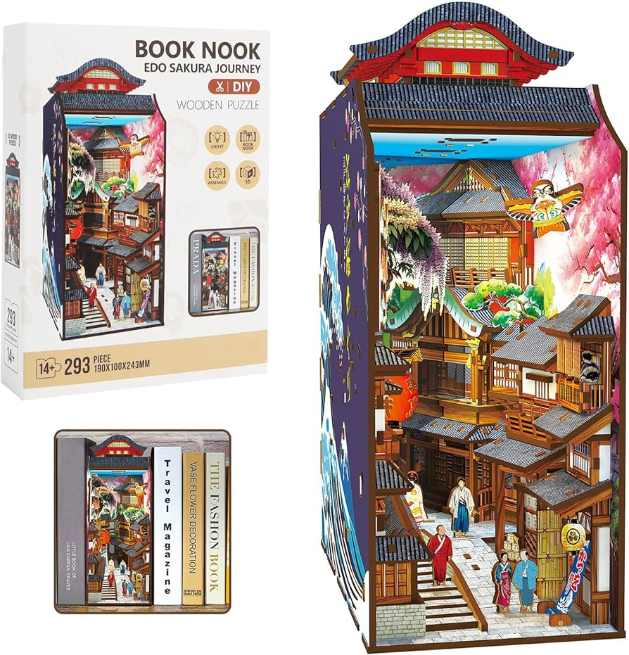 Amazon.com: Edo Sakura Journey 3D Wooden Book Nook DIY Kit with