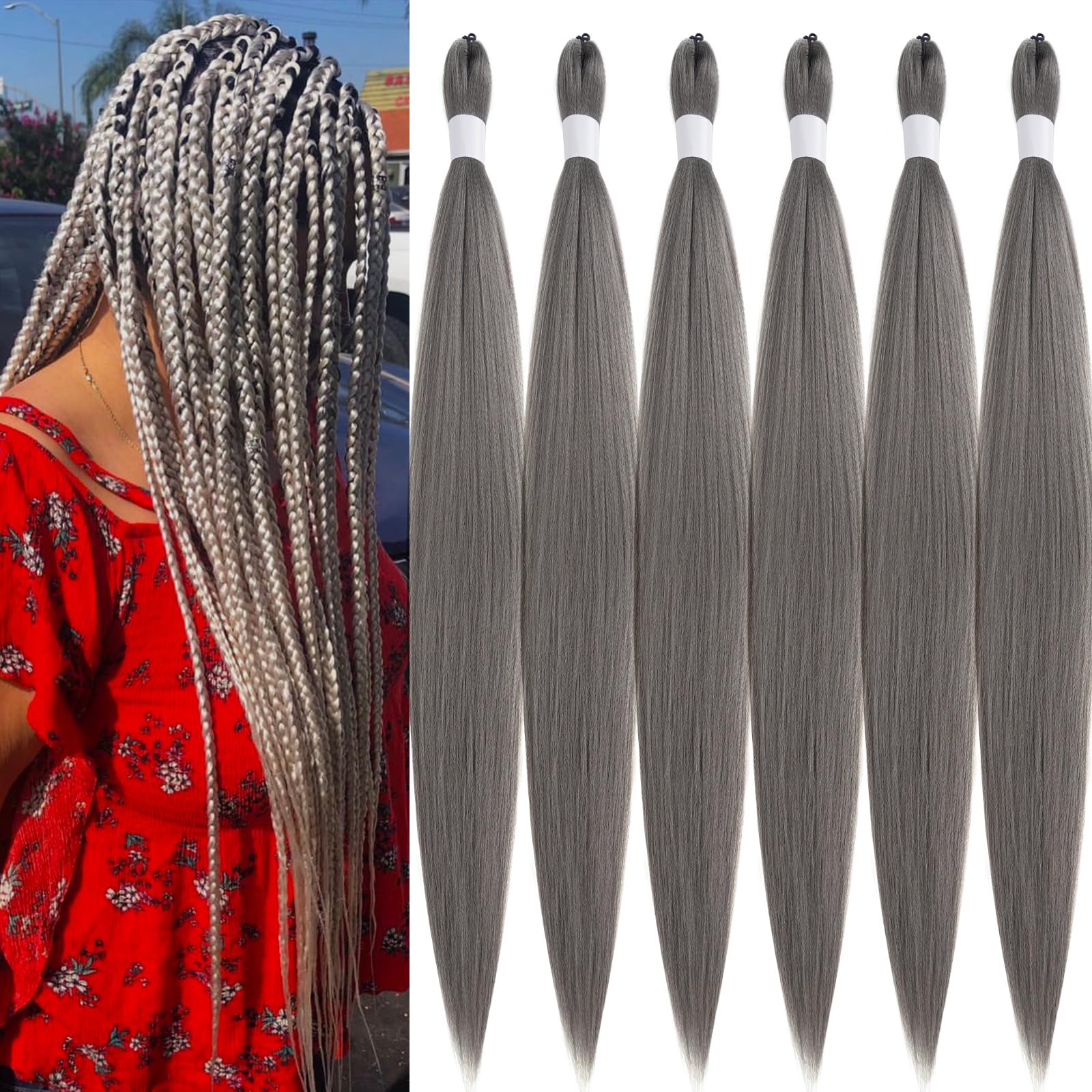 Amazon.com : Grey Braiding Hair Pre Stretched Synthetic Gray Hair