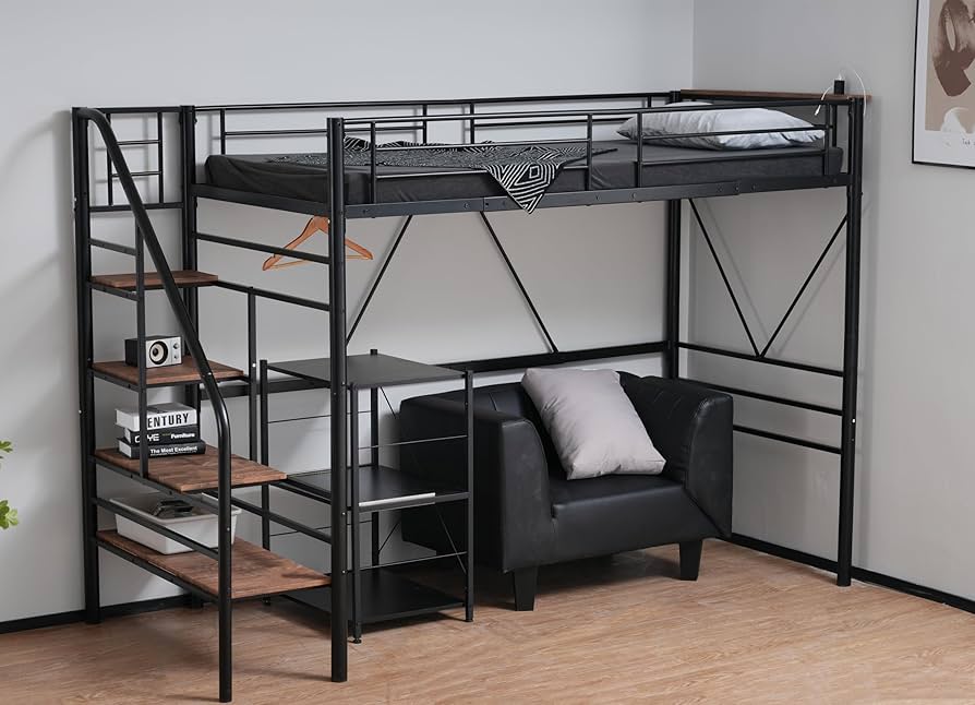 Amazon｜ロフトベッド 階段付き S パイプベッド シングル コンセント