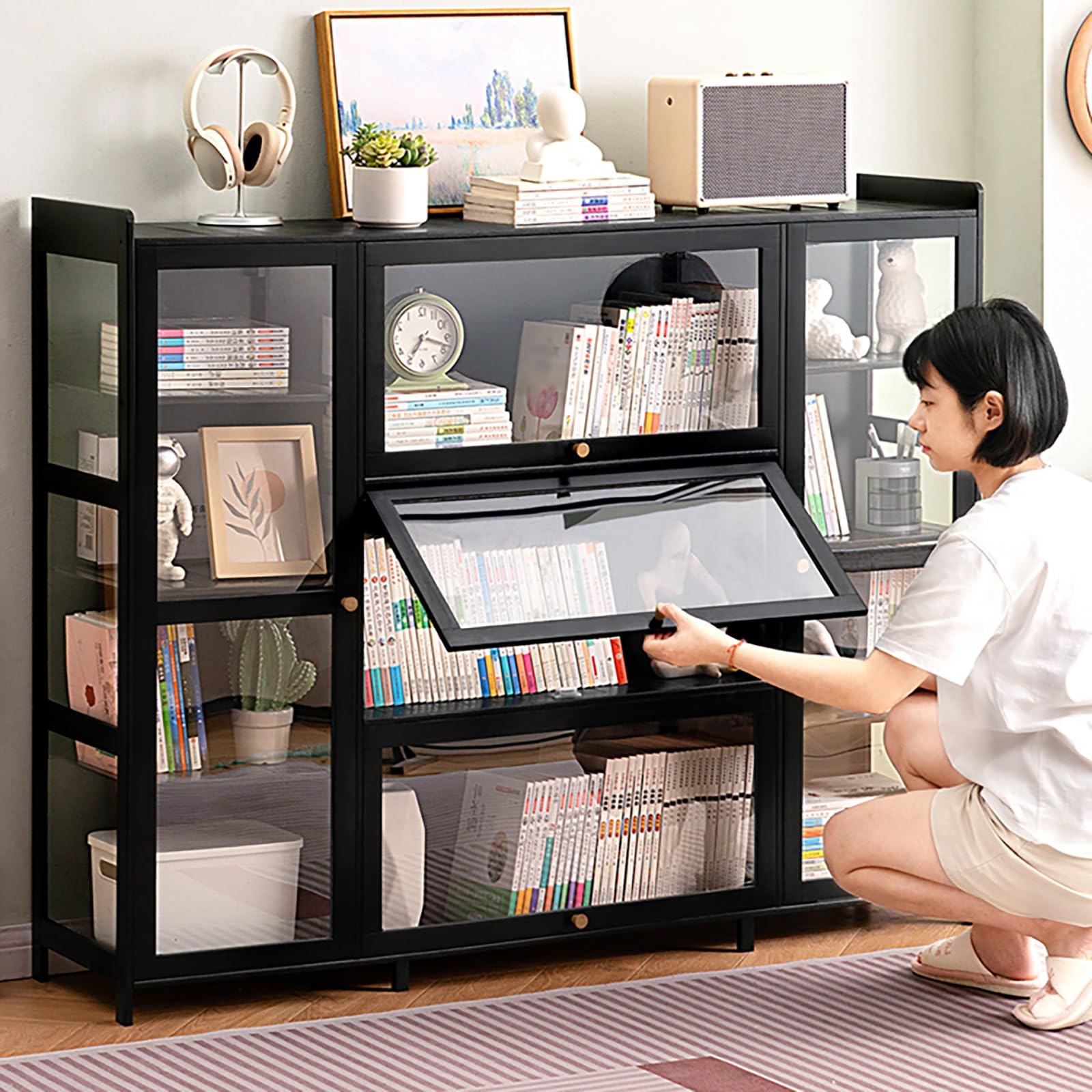 Amazon.co.jp: NOBBAT 本棚 扉付き コレクションケース 木製