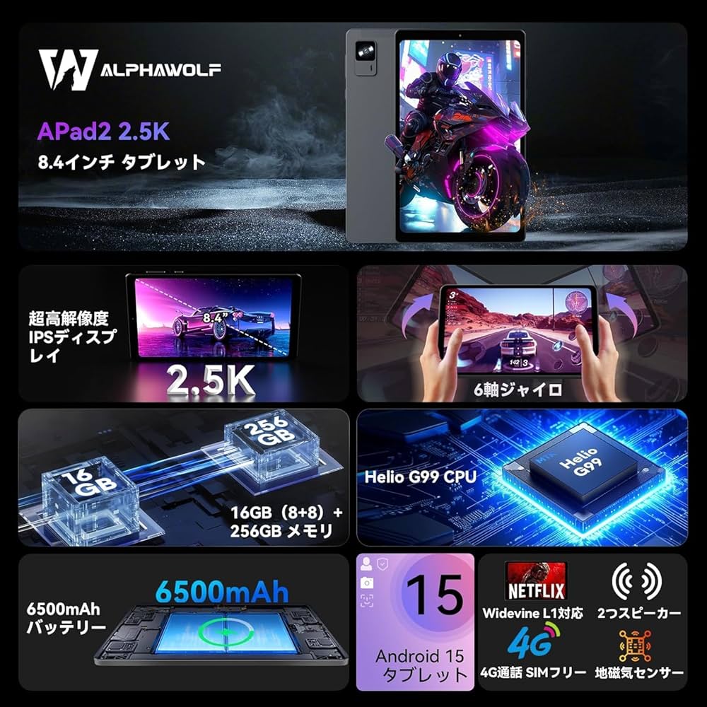Amazon.co.jp: Alphawolf APad2 タブレット 8インチ 16GB+256GB 6軸