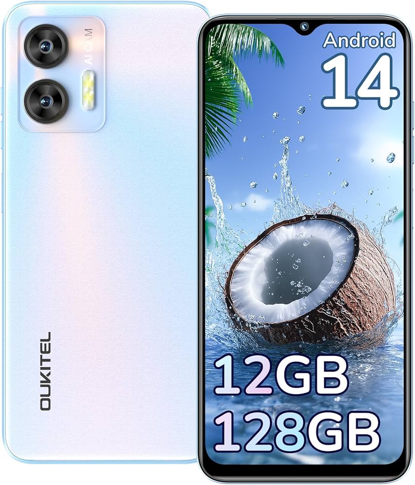 OUKITEL C36 Smartphone Android 14, 12GB RAM e 128GB ROM(1TB