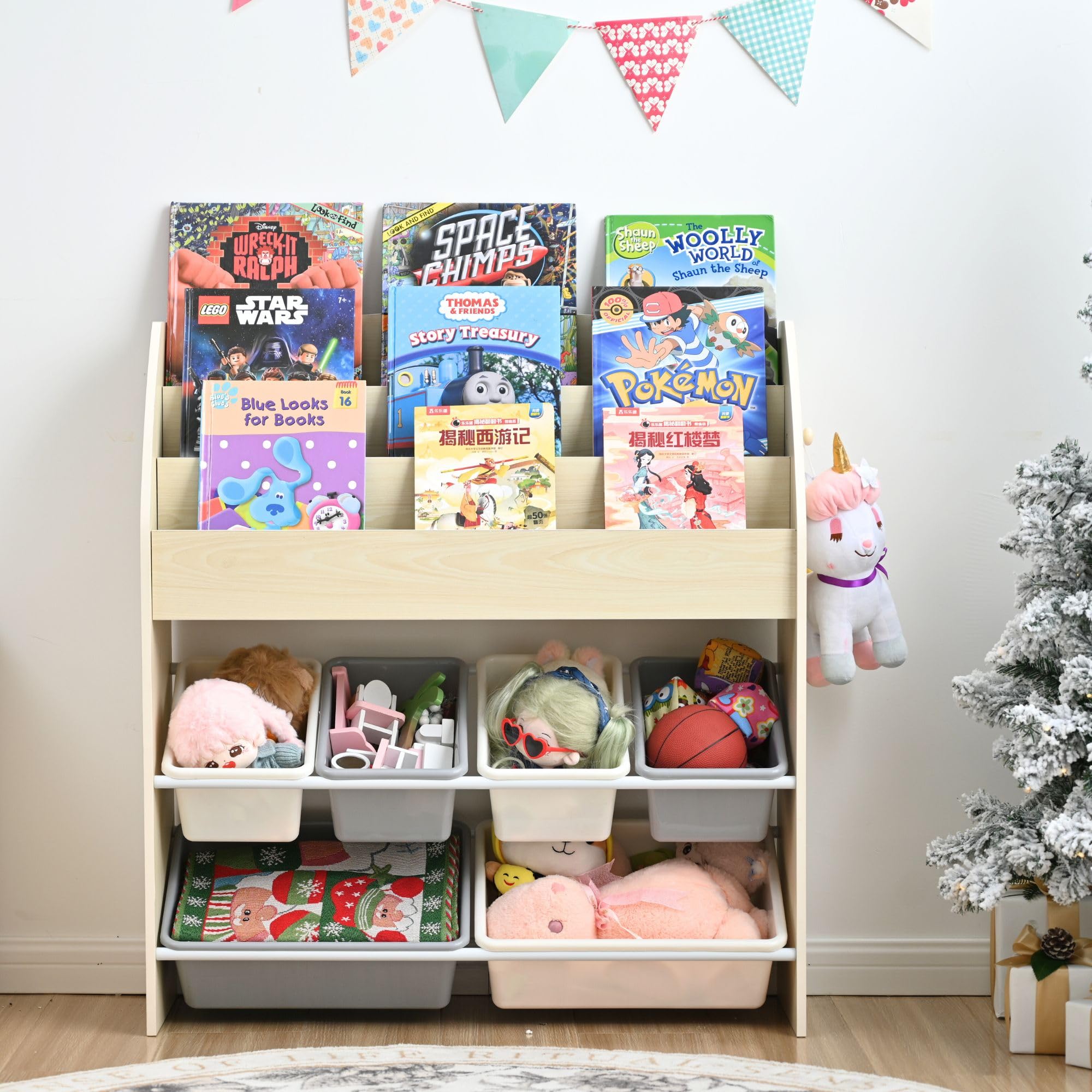 Amazon.co.jp: 【収納ボックス6個付き-ナチュラル】OSJ 絵本ラック 絵