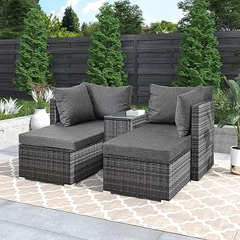 Amazon｜ラタン調 ガーデンファニチャー 5点 積み重ねて収納できる