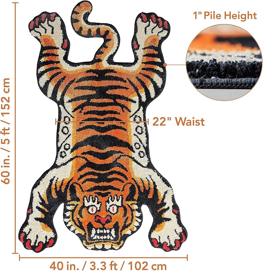 5x3.3ft Tibetan Tiger Area Rug Tufted High Pile XLarge Indoor