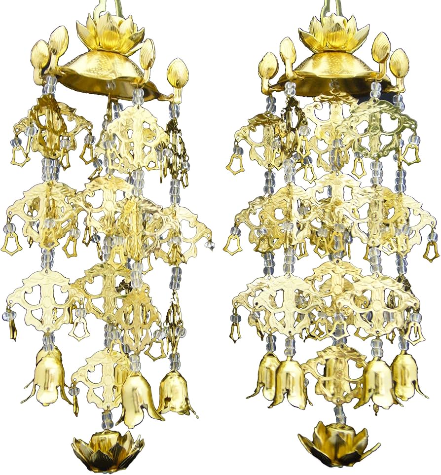 Amazon｜アルミ蓮笠瓔珞(ようらく)(1対) 金メッキ 小(3号)(高さ19.5cm