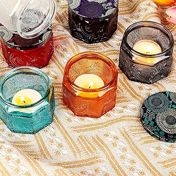 Amazon.co.jp: カラフルなガラス製ティーライトキャンドルホルダー 蓋