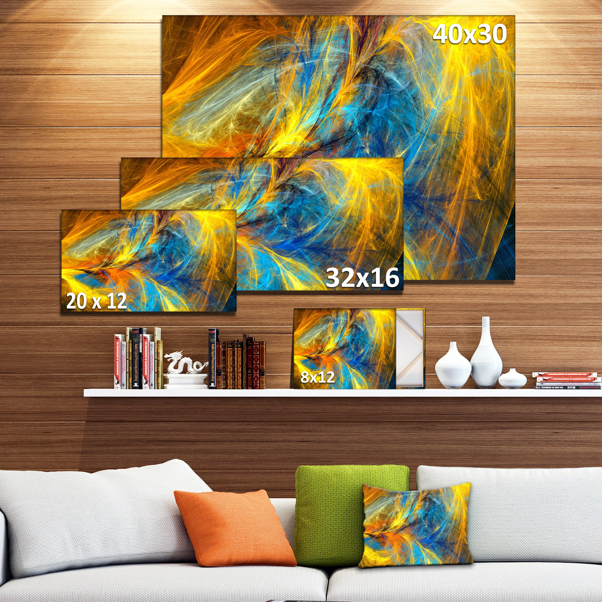 Designart PT11959-20-12 Gold & Psychedelic Pattern Abstract Art On