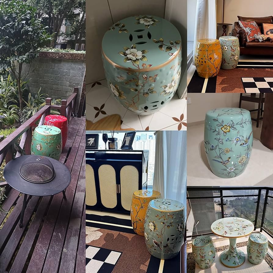 Amazon.co.jp: ガーデンスツール 陶器スツール イス 腰掛け 花台