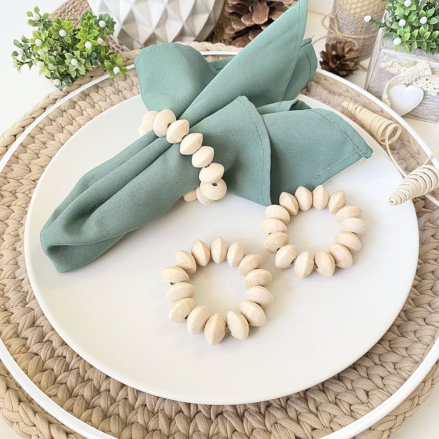 Amazon｜ナプキンリング 6個セット – 木製ビーズナプキンリング | 素朴