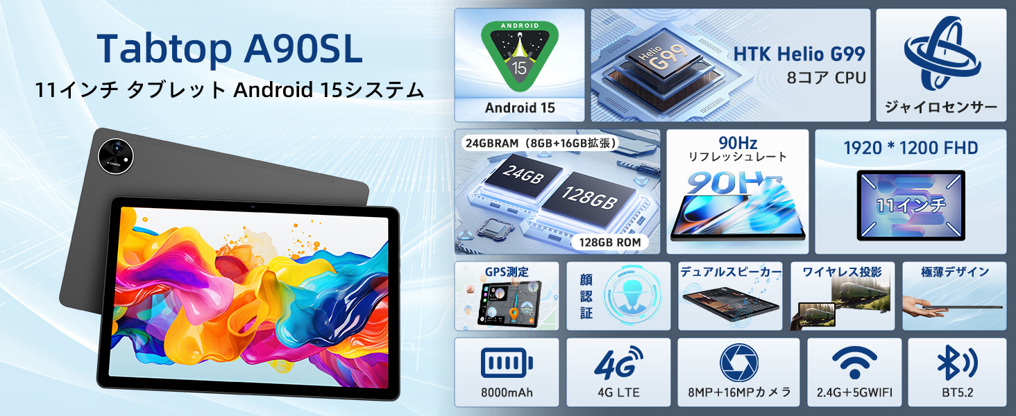 Amazon.co.jp: 【Android 15 タブレット G99】Tabtop A90SL タブレット