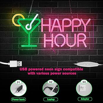 Amazon.com: Cocktails Happy Hour Neon Sign for wall décor with