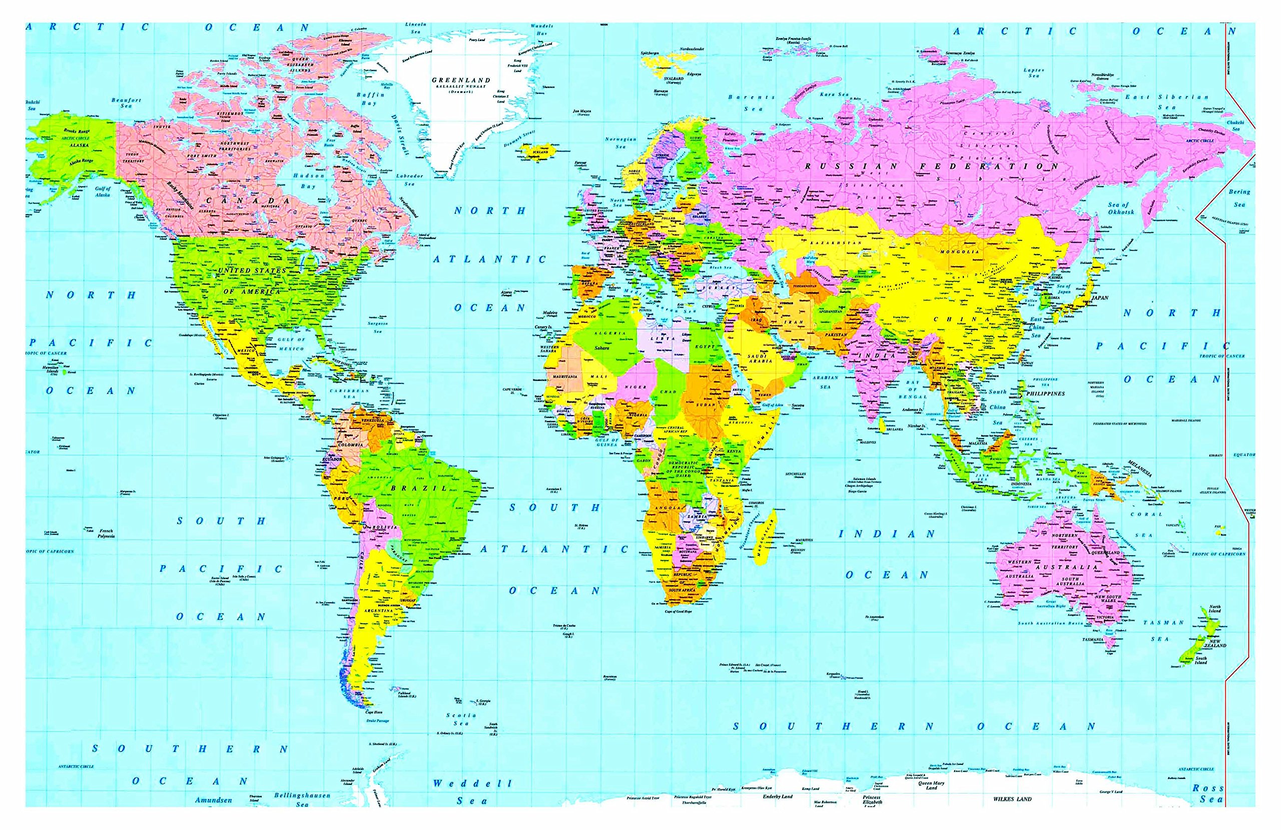 large A1 LAMINATED WORLD MAP POLITICAL ATLAS POSTER print LATEST
