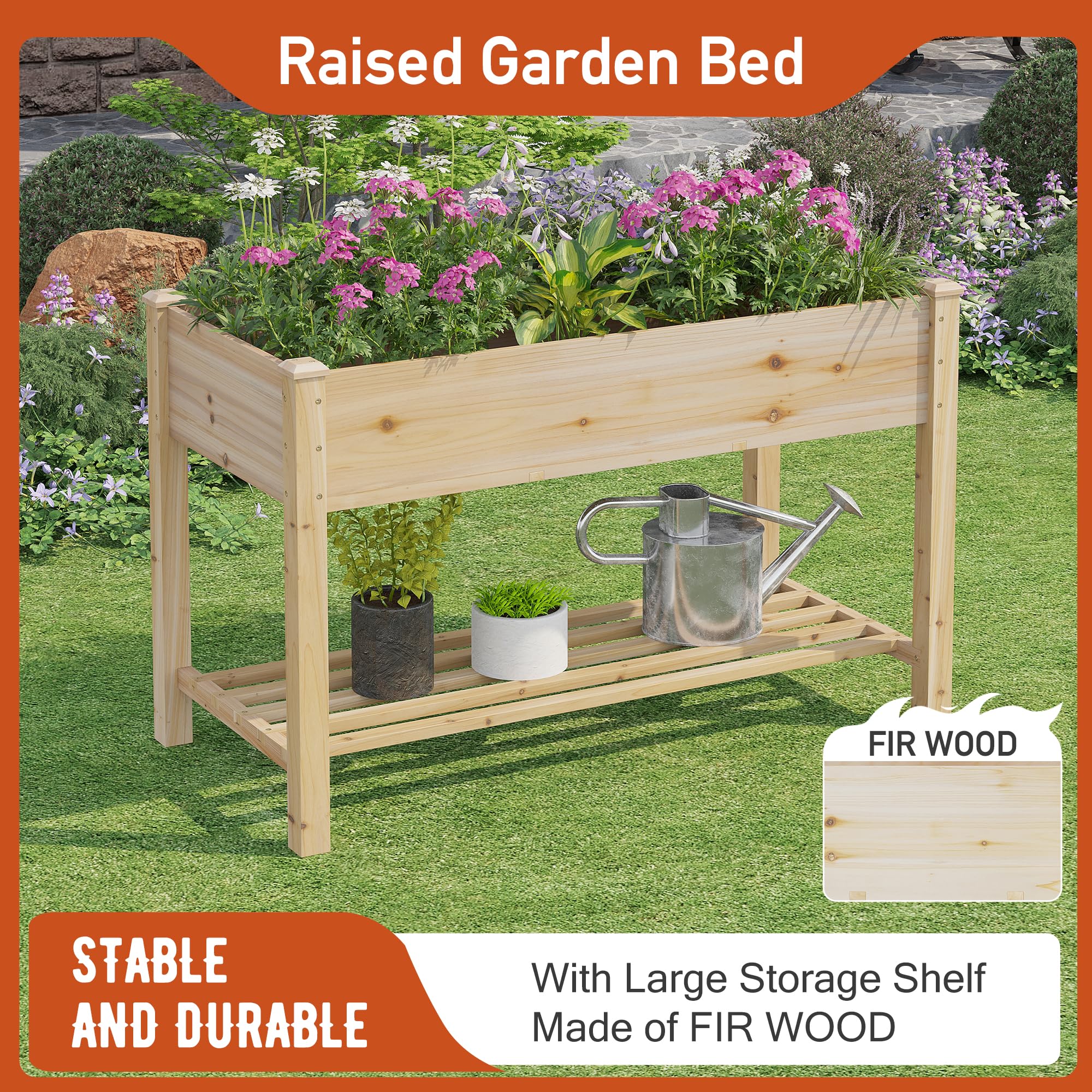 Amazon.com : GHWIE Raised Garden Bed with Shelf,Elevated Wooden
