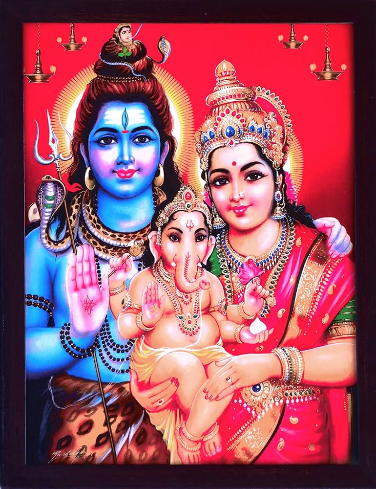 Amazon.co.jp: シヴァとパールヴァティーwith子Lord Balガネーシャin