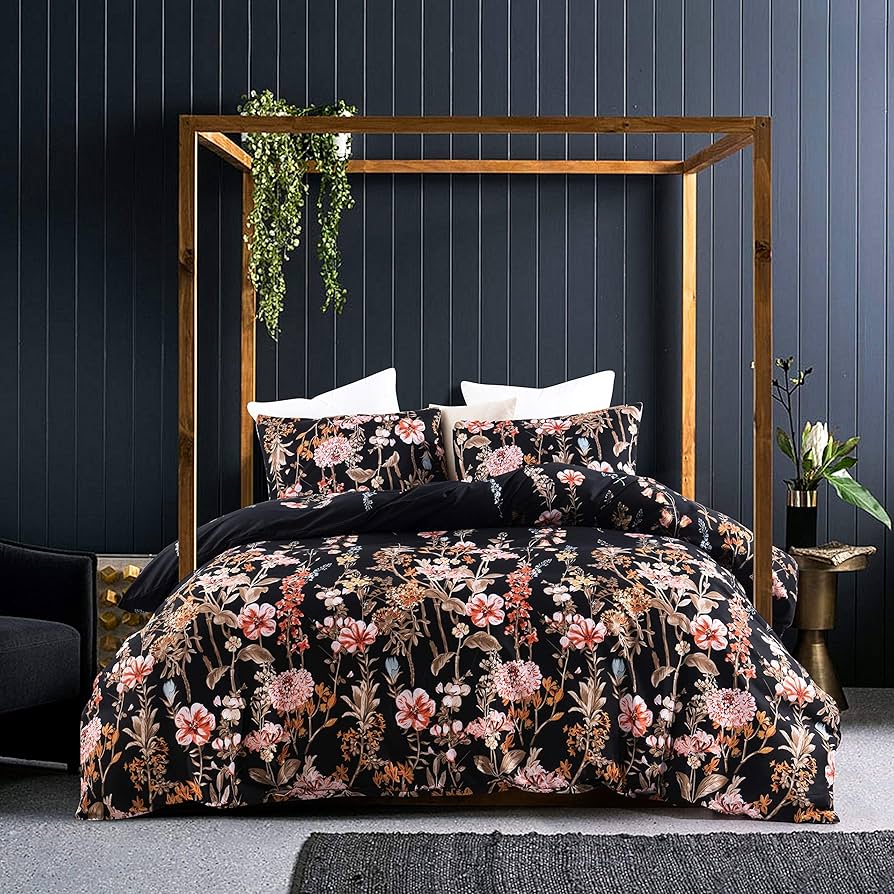 Amazon.com: GETIANN Black Floral Duvet Cover Set Twin Comforter