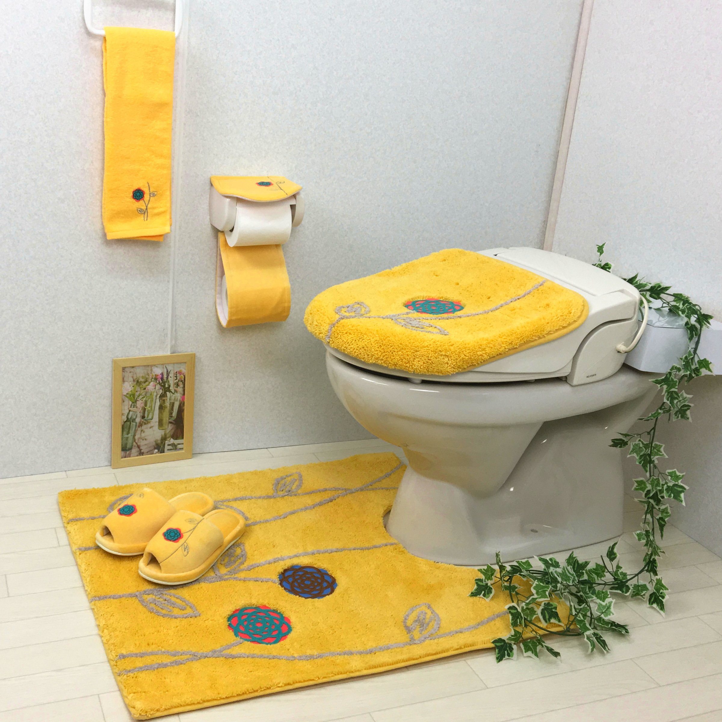 Amazon｜金運の黄色い エトフ ロング トイレマット セット 4点 北欧