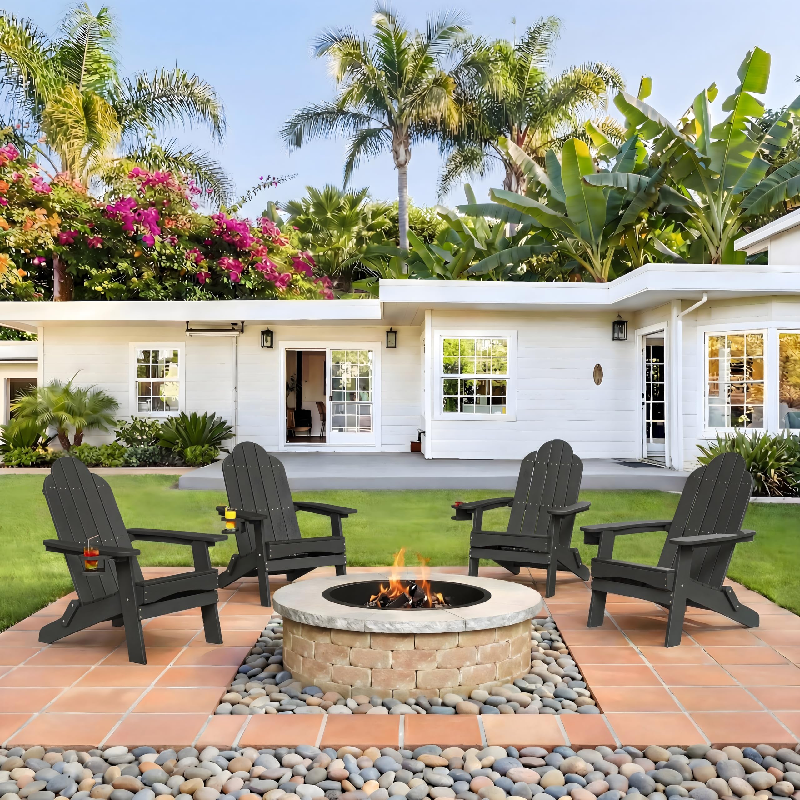 Amazon.com : LUE BONA Folding Adirondack Chair Set of 4, Black