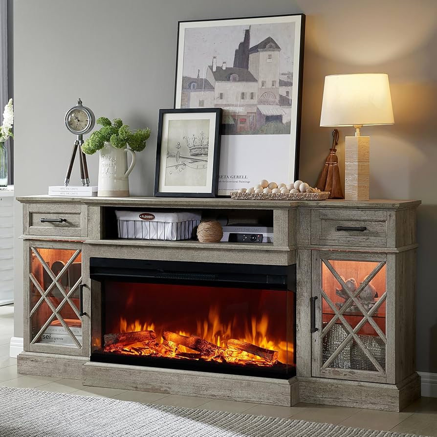 Amazon.com: OKD 3-Sided Glass Farmhouse Fireplace TV Stand