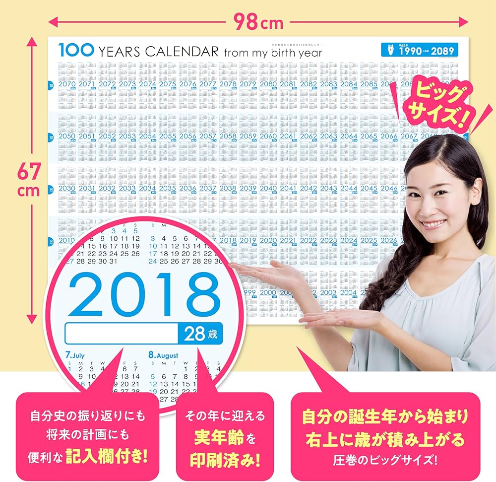 Amazon | 生まれ年から始まる100年カレンダーシリーズ 1990年生まれ用