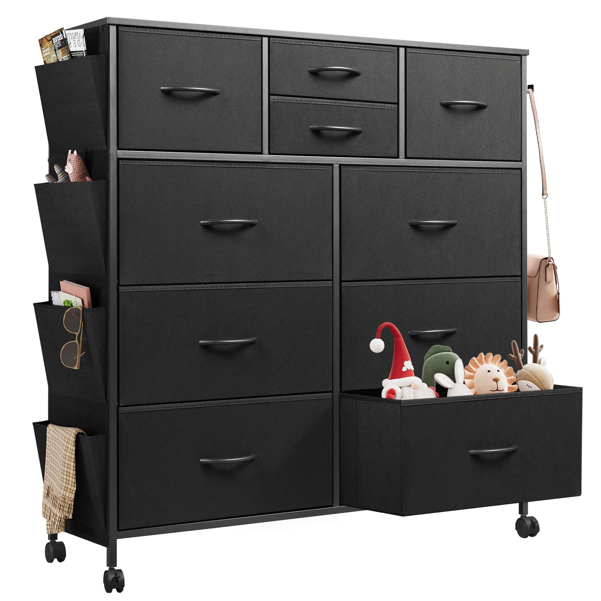 Amazon｜WLIVE チェスト タンス キャスター付き サイドポケット付き 4