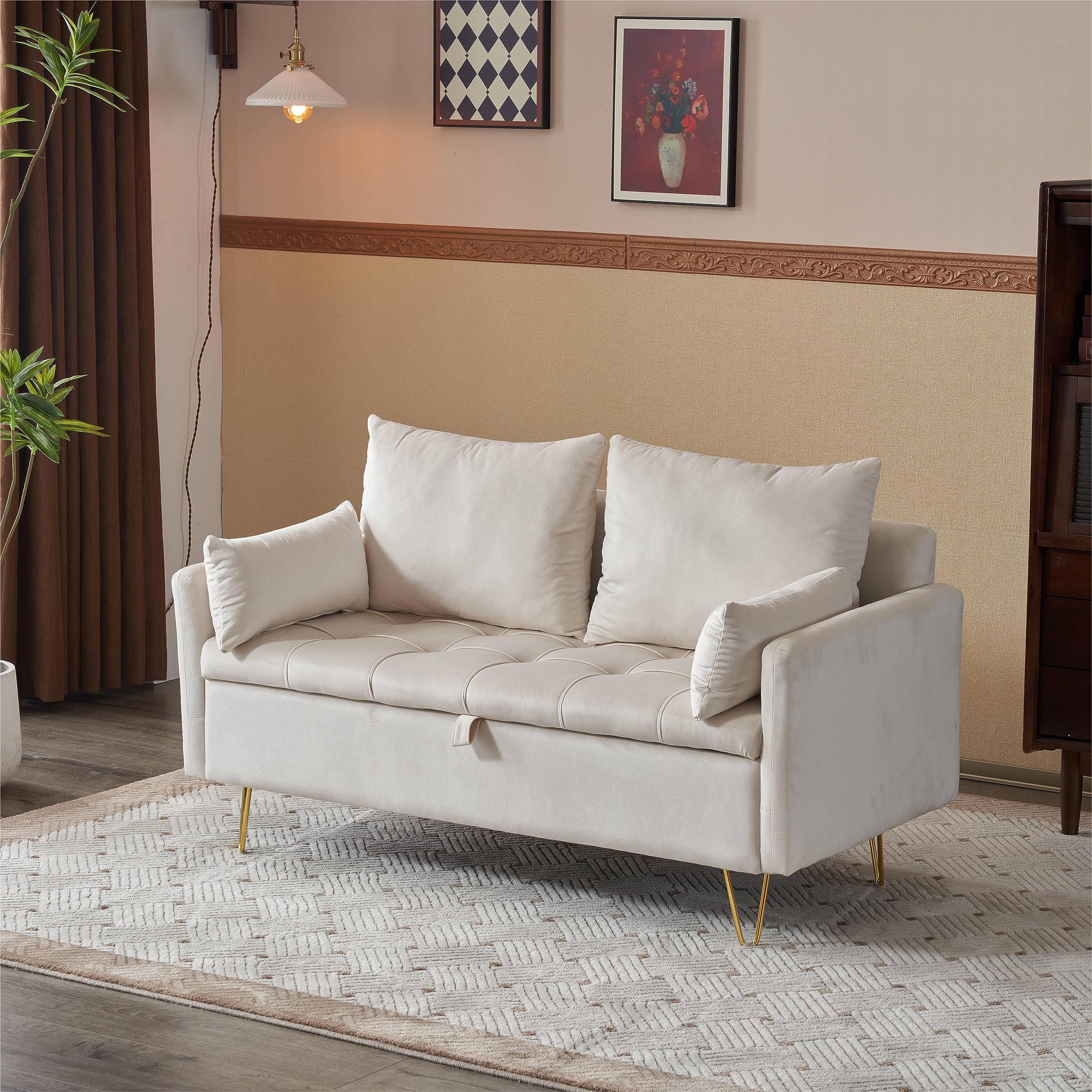 Amazon｜ソファー 2人掛け ソファ 収納付き クッション4個付き 金属脚