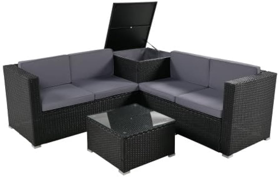 Amazon.co.jp: ガーデンファニチャー 4点 収納付き ガーデン