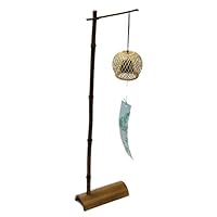 竹細工「室内用・黒竹・風鈴スタンド、すかし風鈴セット」86-051【1