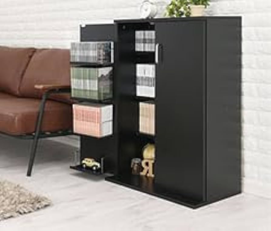 Amazon｜扉付き本棚 木製 コンパクト 大容量 収納棚 扉付 CDラック DVD