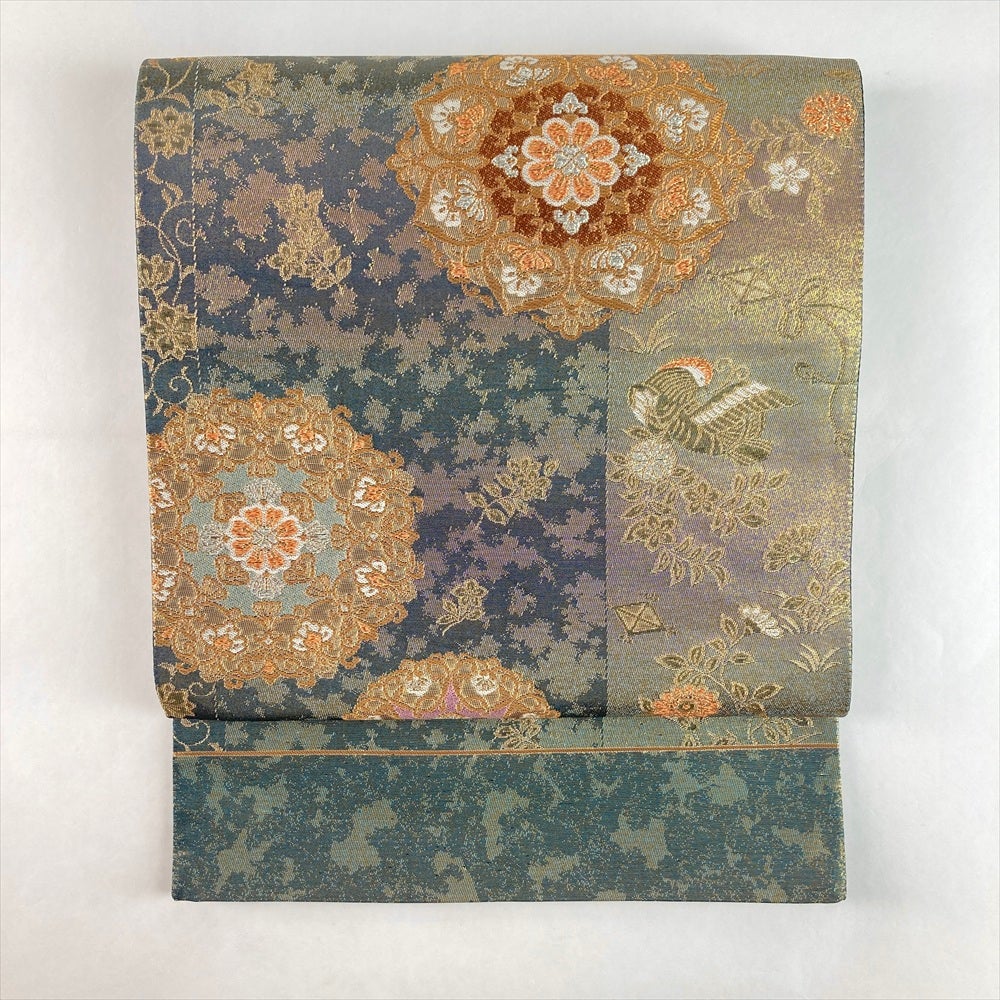 中古）袋帯 マルチカラー 金 セミフォーマル フォーマル 六通 引き箔