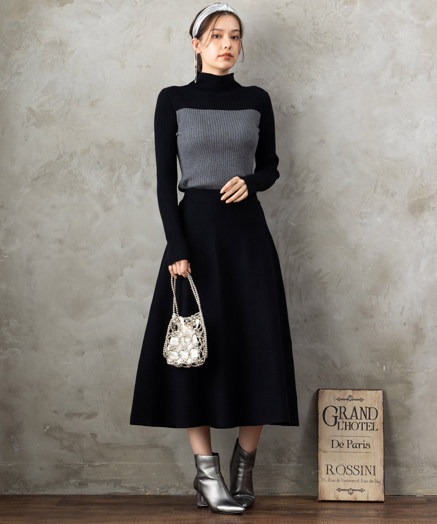 レディース アンサンブルニット バイカラー ボトルネック｜JETSET SOLO