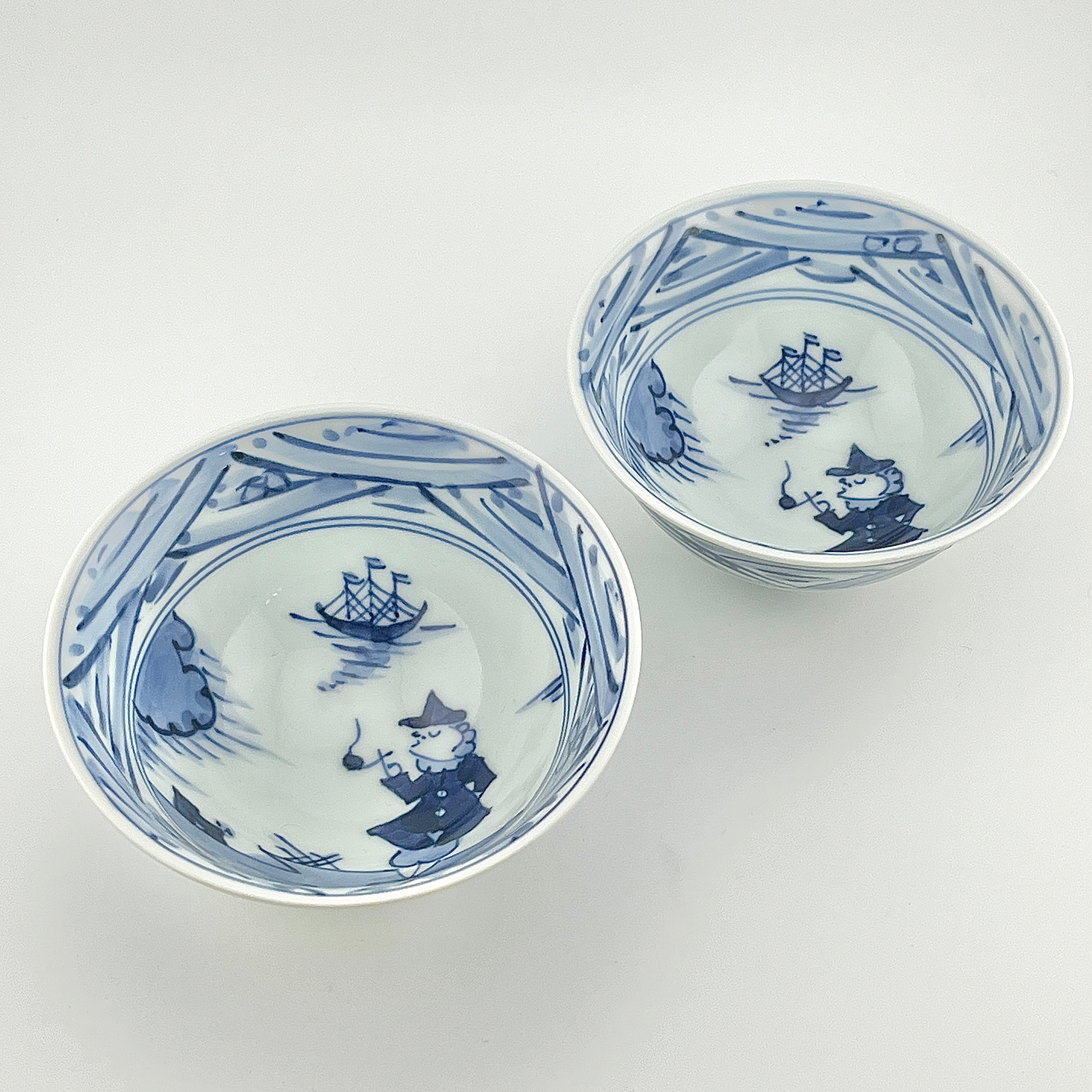 有田焼 青花 しん窯 長崎紋 3.8寸反飯椀 – 生活民芸 なかむた