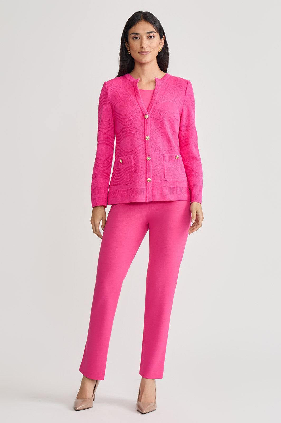 Heritage Tonal Textured Wave Knit Jacket | Ming Wang