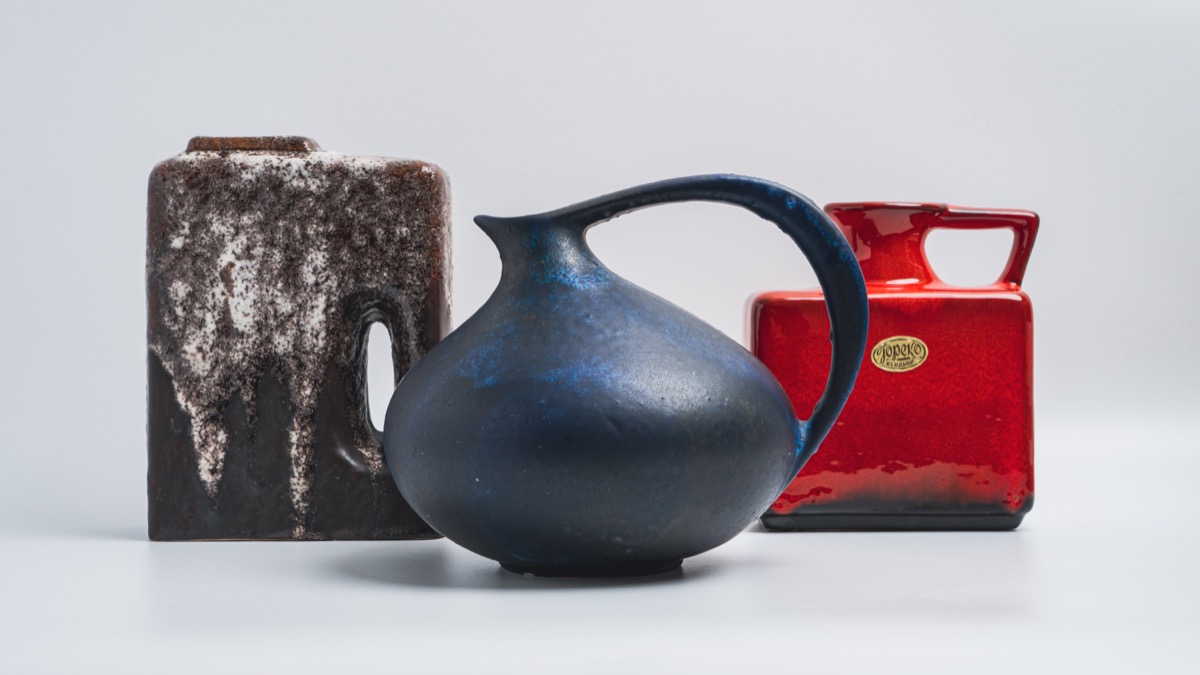 ドイツ Stein Keramikの小さな花瓶】Fat Lava 410 グリーンの差し色が