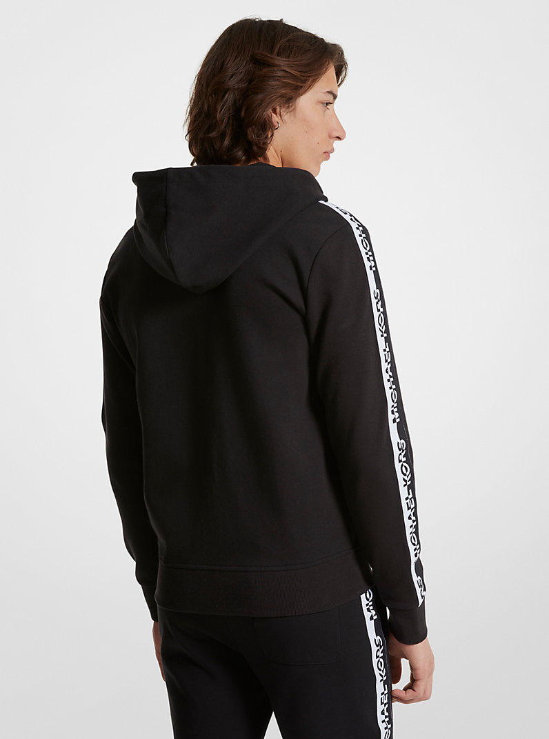 Logo Tape Cotton Blend Zip-Up Hoodie in BLACK - Sale | Michael