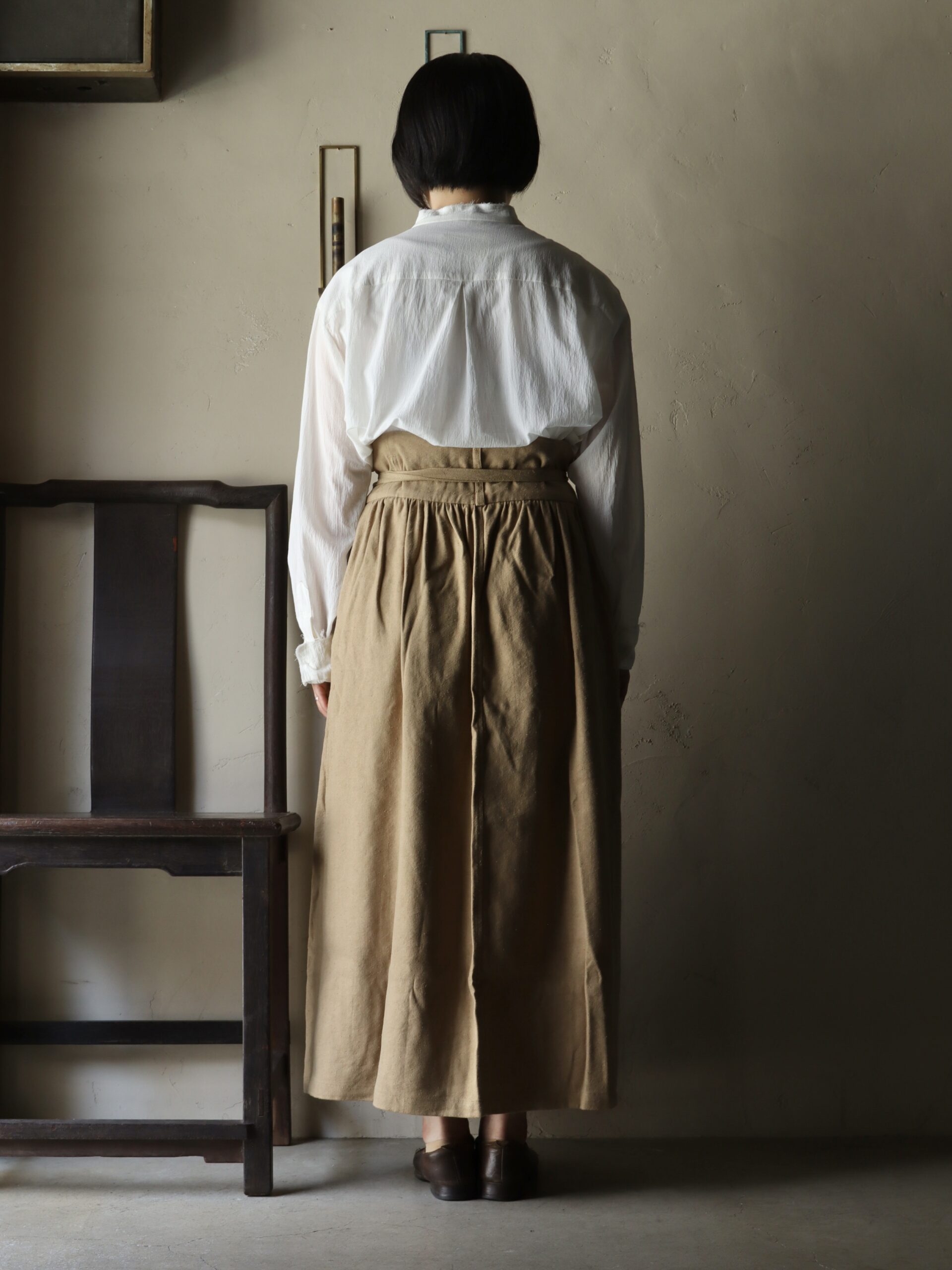 綾織絹麻巻きスカート 黄土 （UNISEX）−SK-06− | mienisi