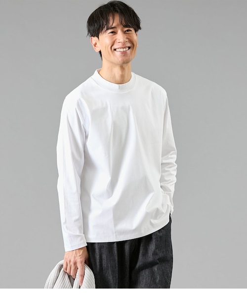 NY CARE FREE 長袖 モックネック ドレスTシャツ(ホワイト