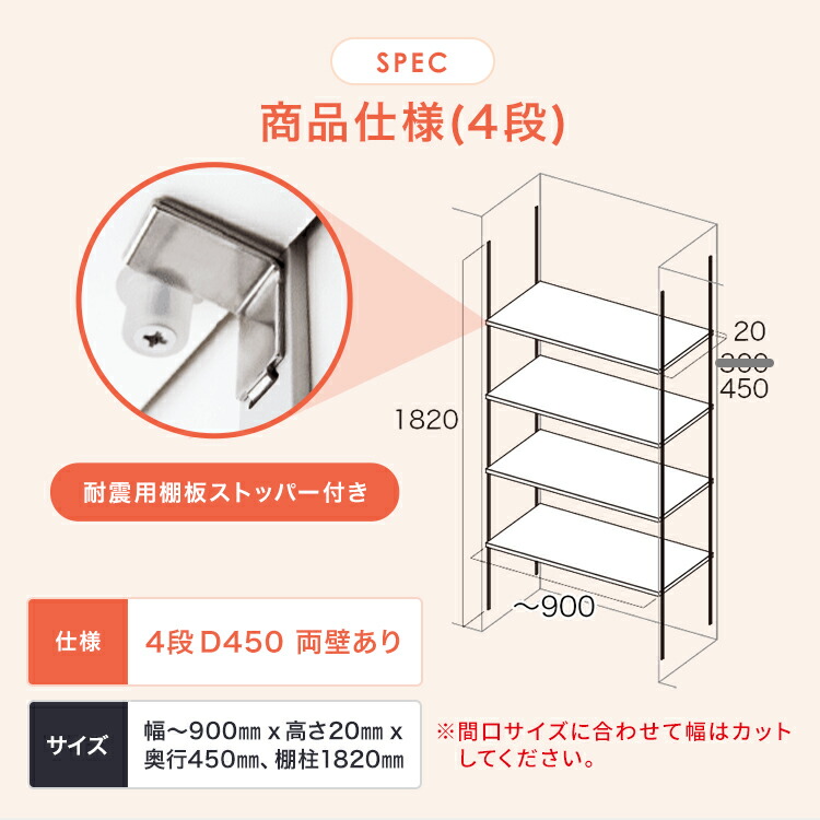 4段 D450 可動棚板セット Aタイプ 南海プライウッド KTA4D4-S-LW-A