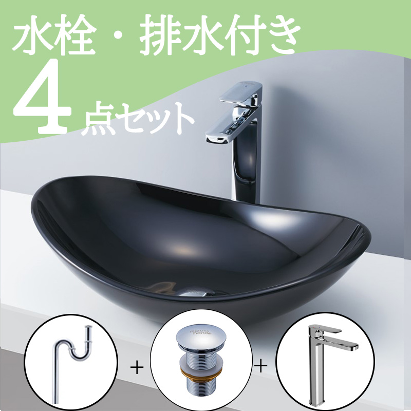 洗面ボウル ガラスボウル-12 B271 水栓・排水トラップ・排水金具4点