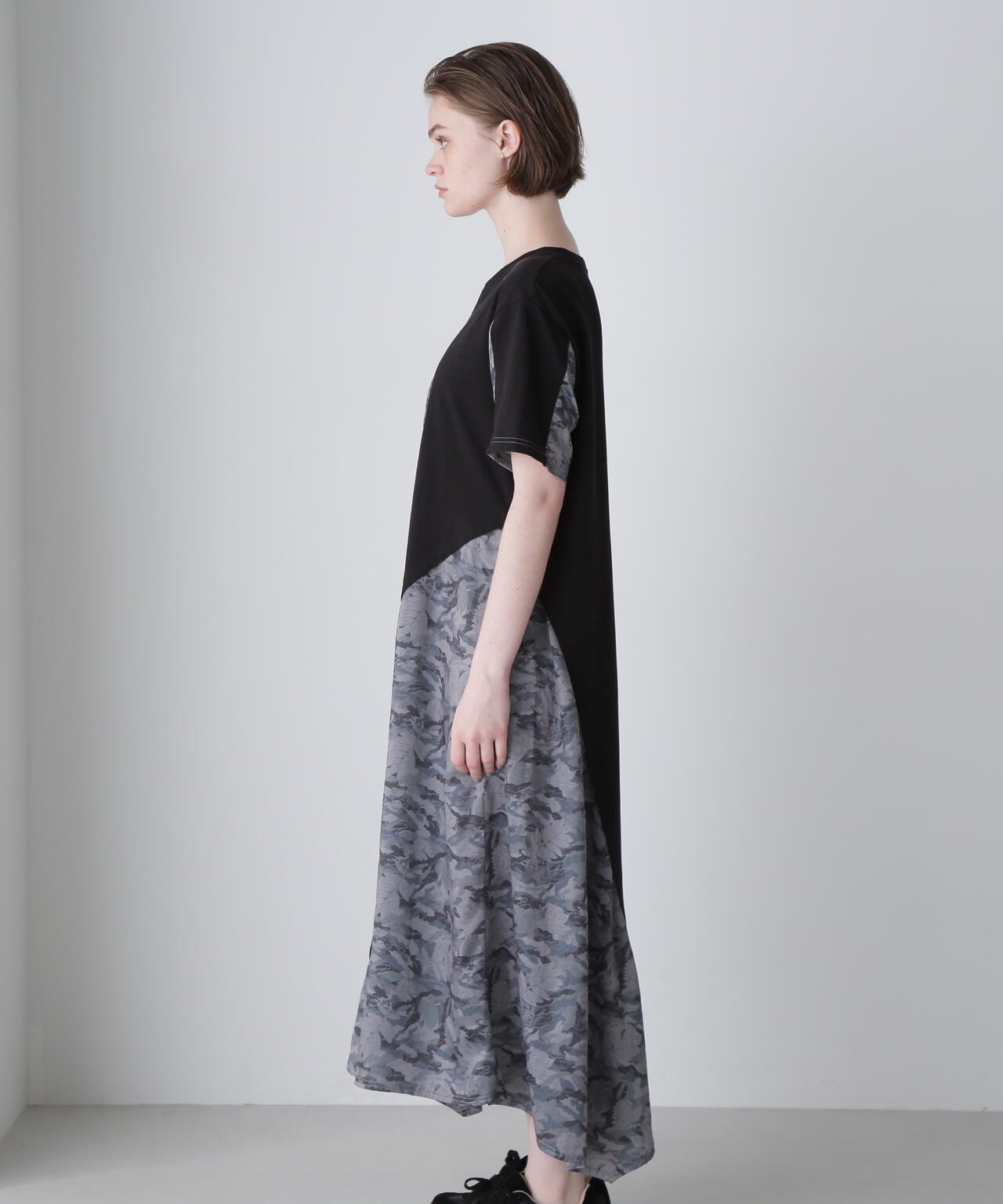 ASYMMETRY CAMO MIX ONEPIECE/アシンメトリー カモフラージュミックス