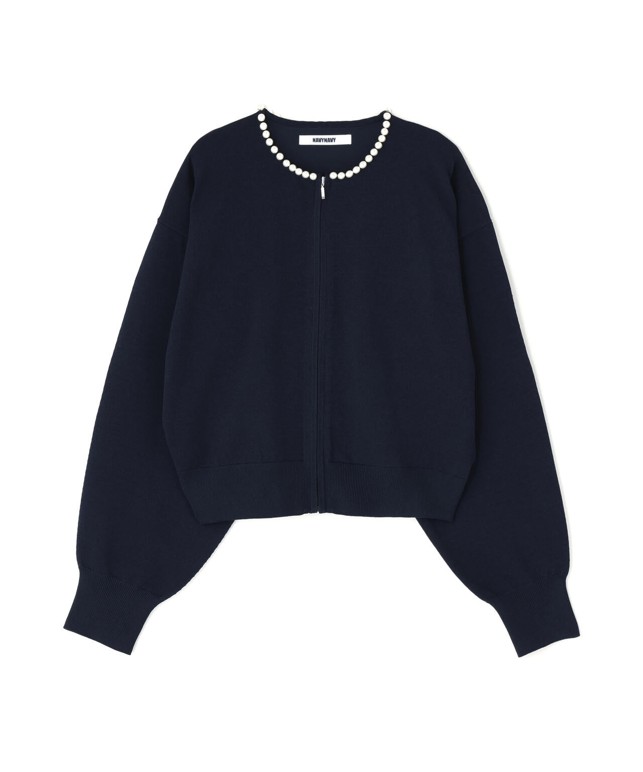 好きを着て気分が上がる】洗えるパールネックジップアップニット