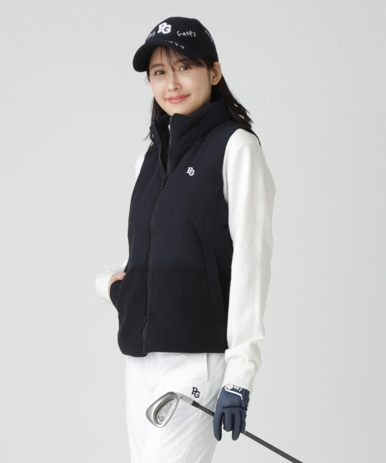 合繊×フリース片面起毛 中綿フルジップアップベスト | PEARLY GATES