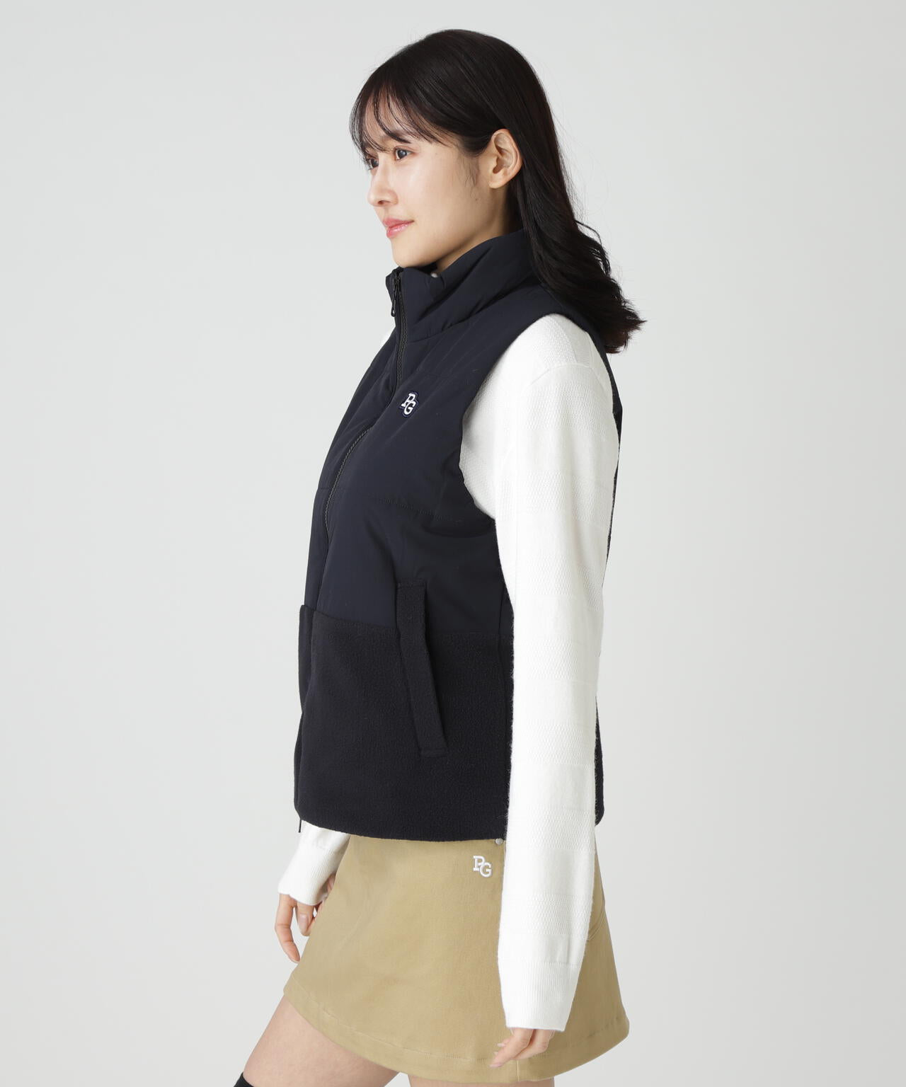 合繊×フリース片面起毛 中綿フルジップアップベスト | PEARLY GATES