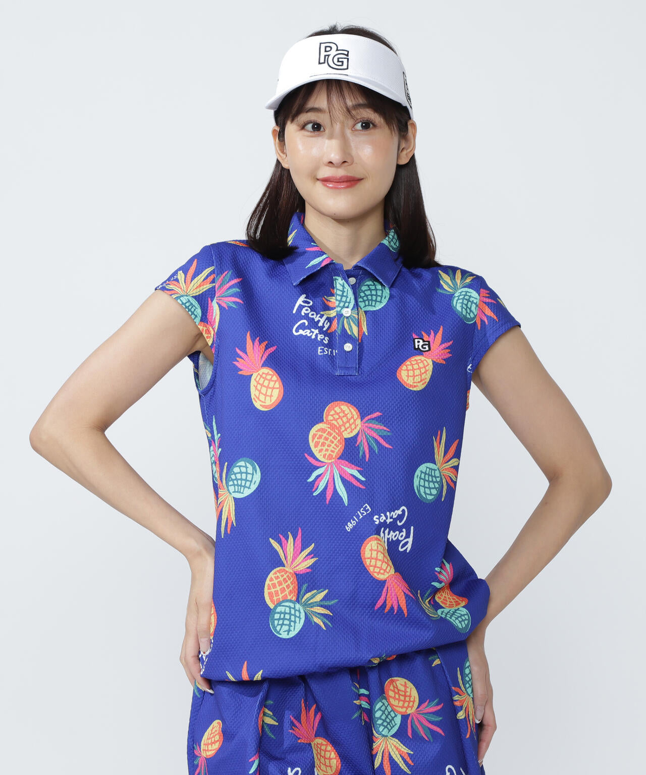46G75d PBTドビーポロシャツ ＜パイナップルアート柄＞ | PEARLY GATES